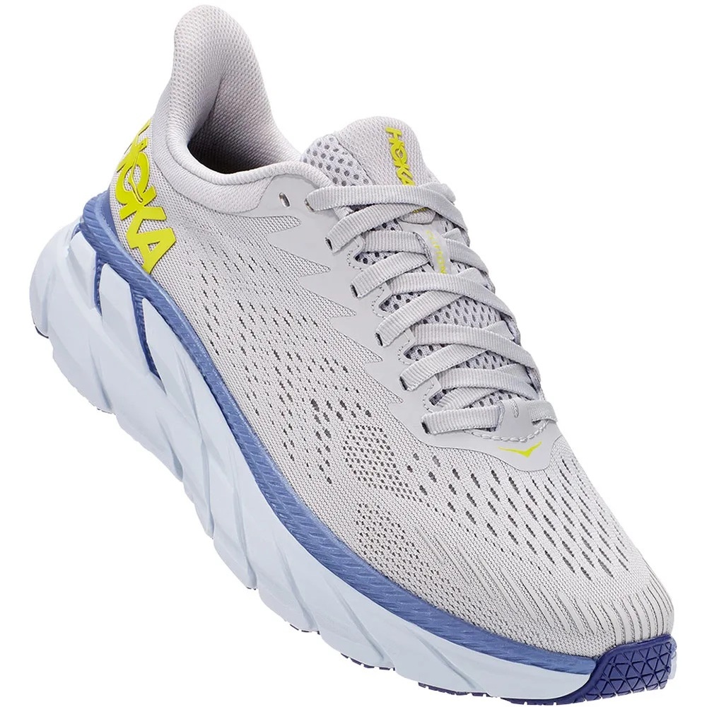 Hoka Clifton 7 gray blue tennis shoes, Size 8